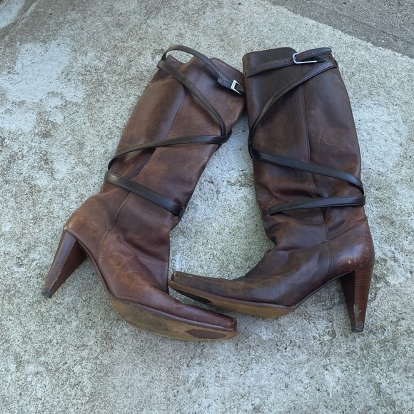 Vintage y2k Fendi bronze knee high strapy boots - Picture 1 of 9